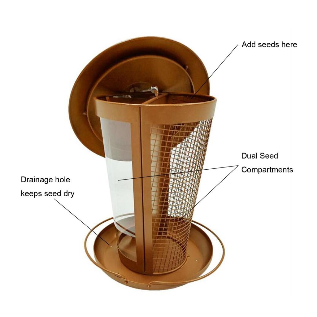 מזין ציפורי בר 2 ב-1 צינור זכוכית ומתלה מתכת לחצר גינה חיצונית