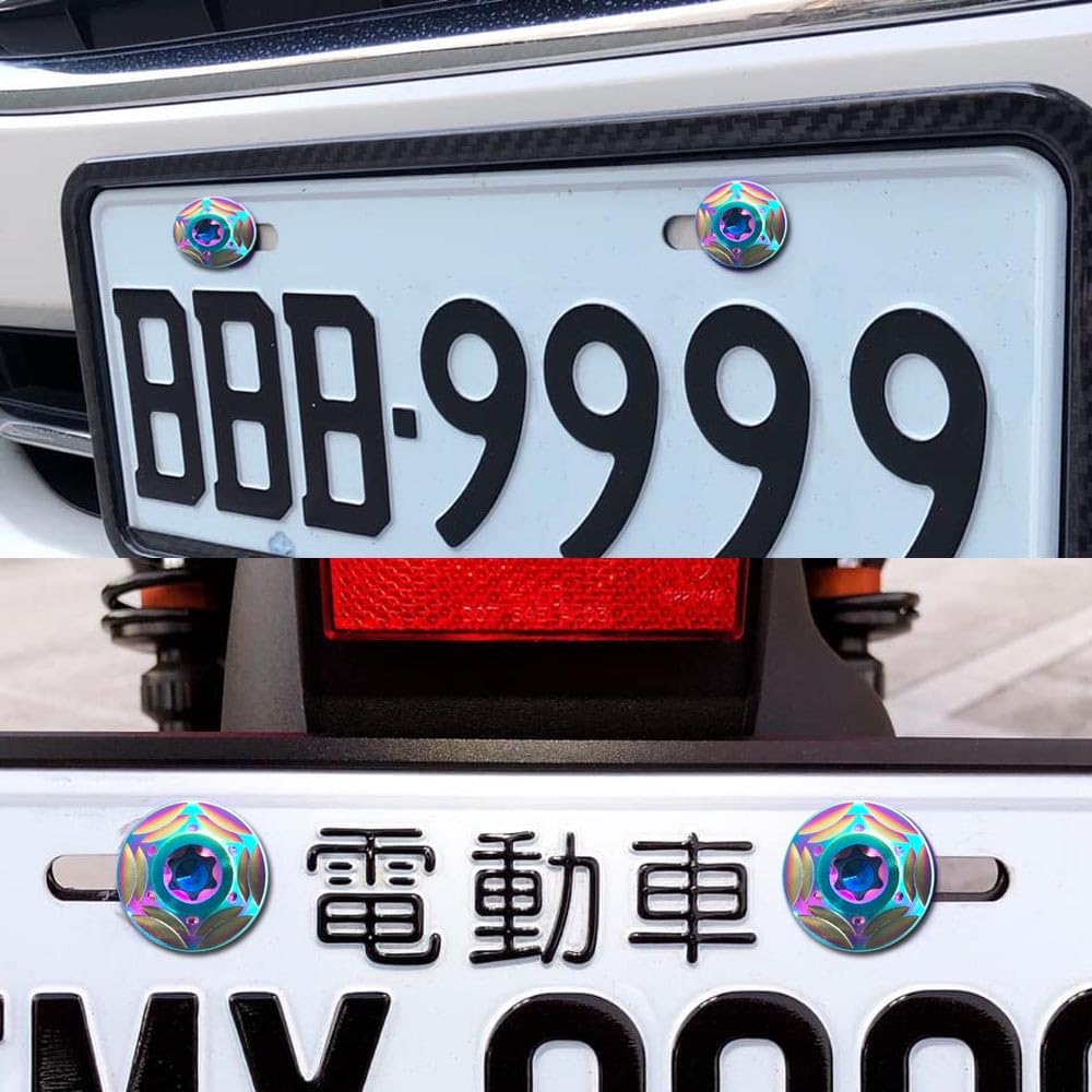 HiLiBoom M6 Anti-Theft Screws Titanium Alloy Snowflake Design Car License Plate Bolts Set of 2 (Silver)