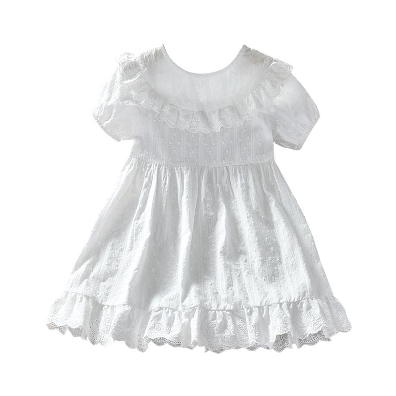 Summer Girls White Princess Dress Solid Stylish Baby Girl Casual Party Dress For Kids Children Clothing