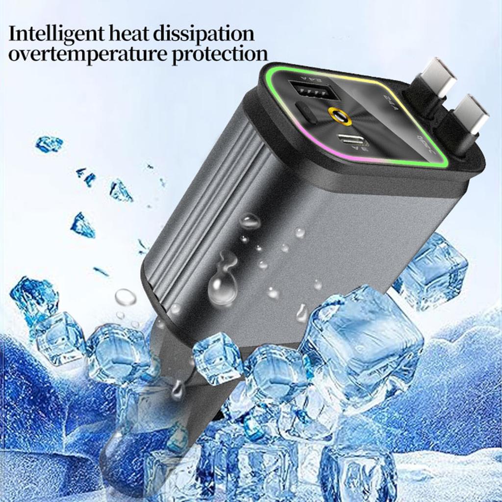 Car Charger 180 Degree Adjustable Car Charging Adapter with Star Projector Light Double USB C & USB A Fast Car Charger