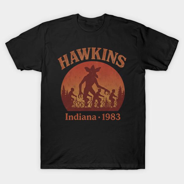 Men Black Print T-shirt Hawkins Indiana 1983 Retro M10255 No-Cut Transfer Paper Print Cotton Tshirt L чёрный