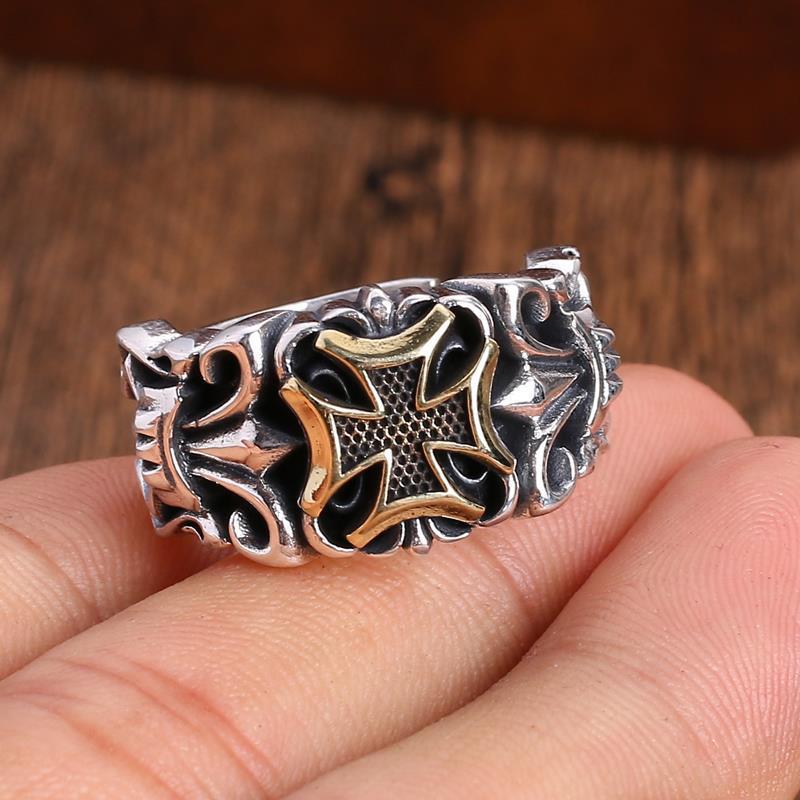 Men Hip Pop Embossed Cross Open Ring