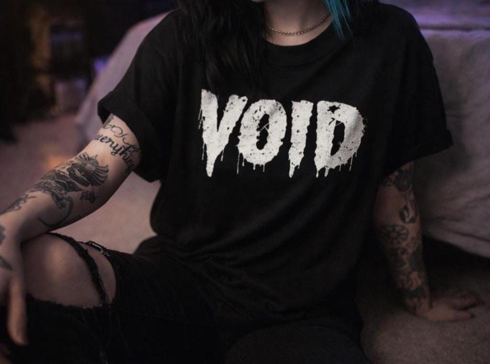 Void Drip Graphic Tee | Gothic Streetwear Minimalist Black Top XL
