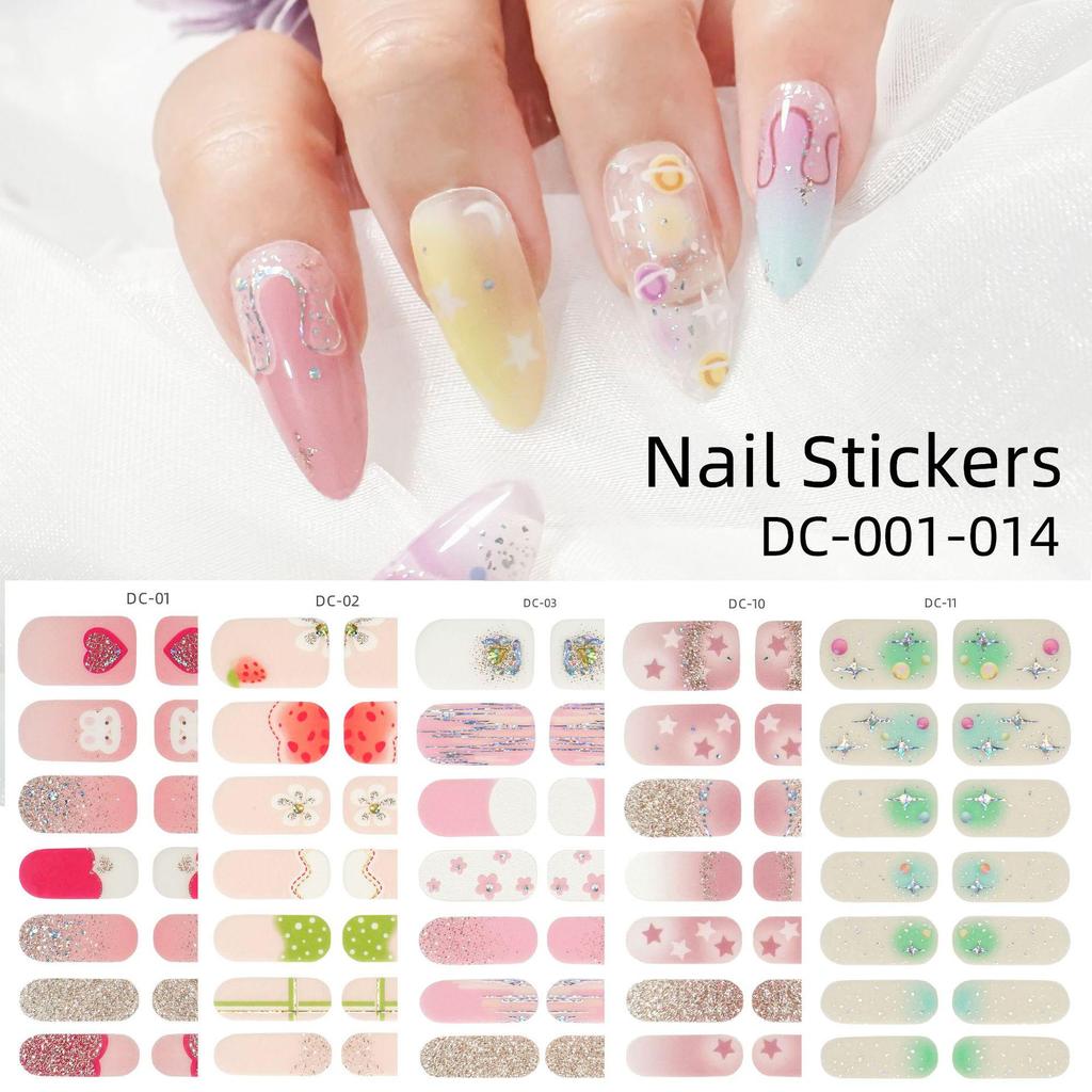 Waterproof 3D No-Bake Gel Nail Stickers - Long-Lasting, Full Cover with Star & Heart Designs