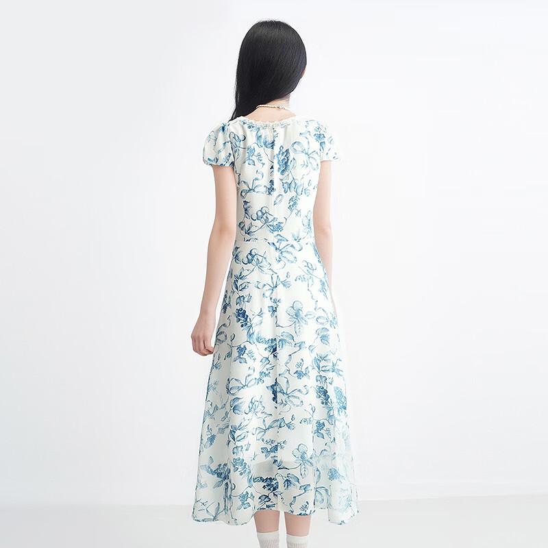 Ledian Illustrated Pleated Lantern Sleeve Dress