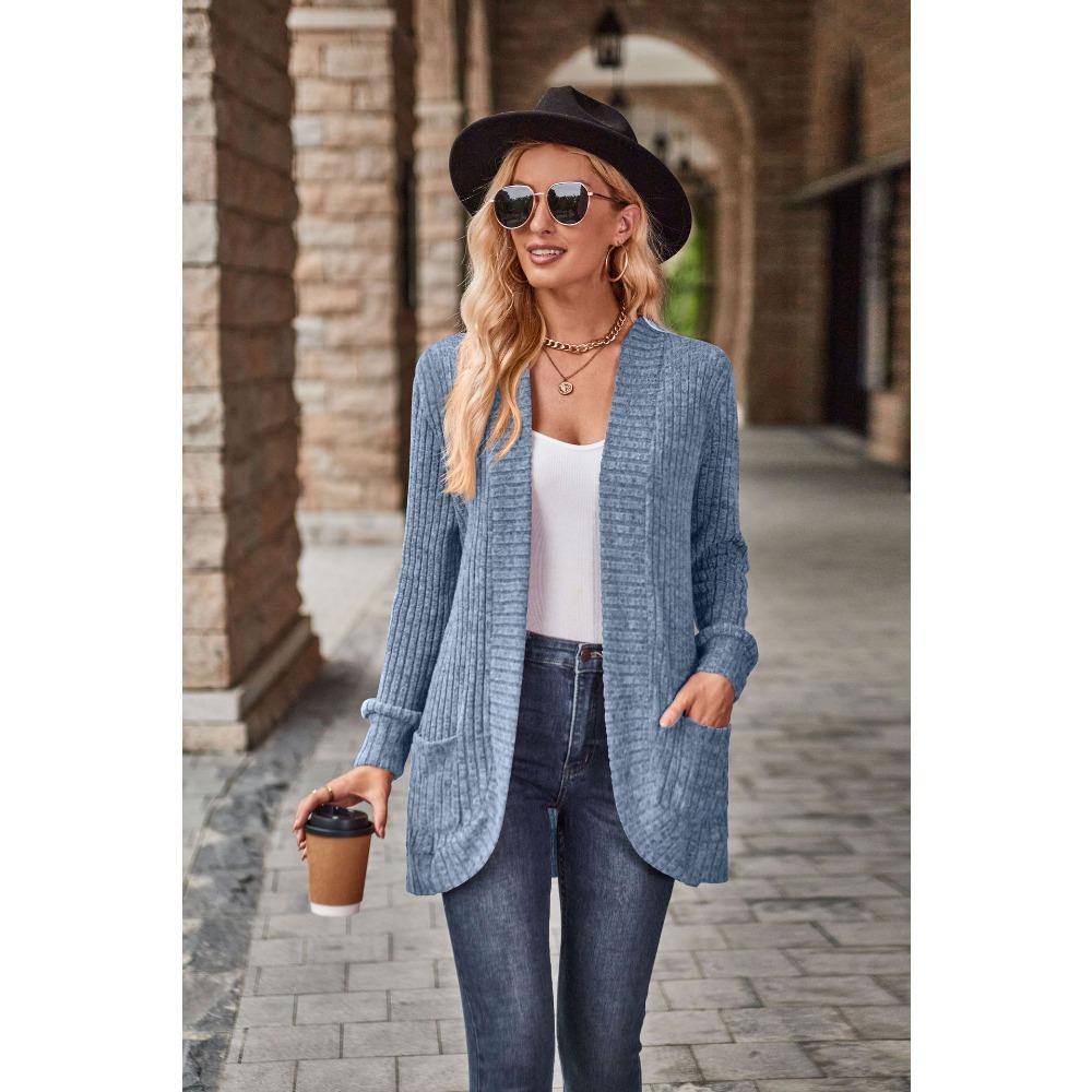 Women's Open Front Long Sleeve Knit Cardigan Loose Fit Casual Knit Sweater Coat