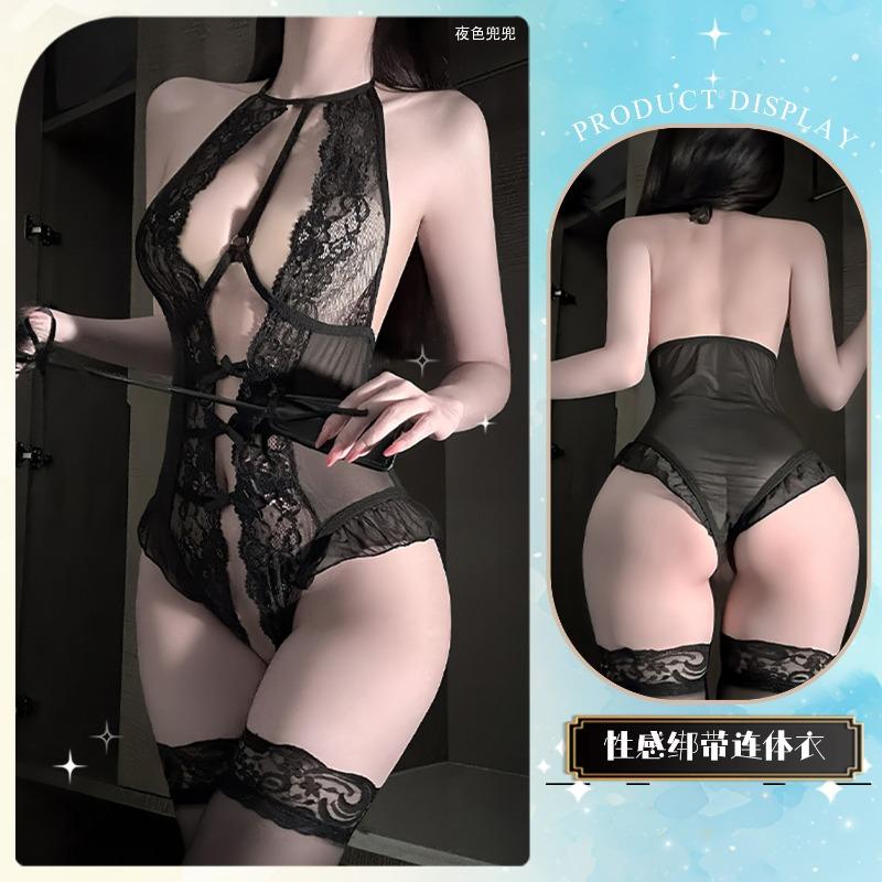 Sex underwear Sexy lace Hollow crotch free onesie Perspective strap Sex women's hip wrap