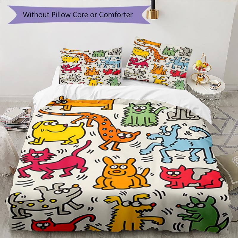 3pcs Keith Haring Ascending1 Pattern Bedding Set Duvet Cover Set Includes Duvet Cover &pillowcases, Perfect All Season Bedroom Decoration & Gift