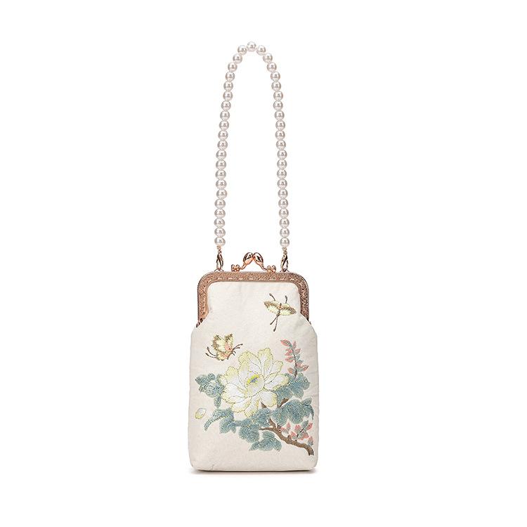 Cheongsam Banquet Bag Antique Style Embroidery Flower Clutch Vintage Elegant Mother'S Handbag With Fake Foot Chain For Women