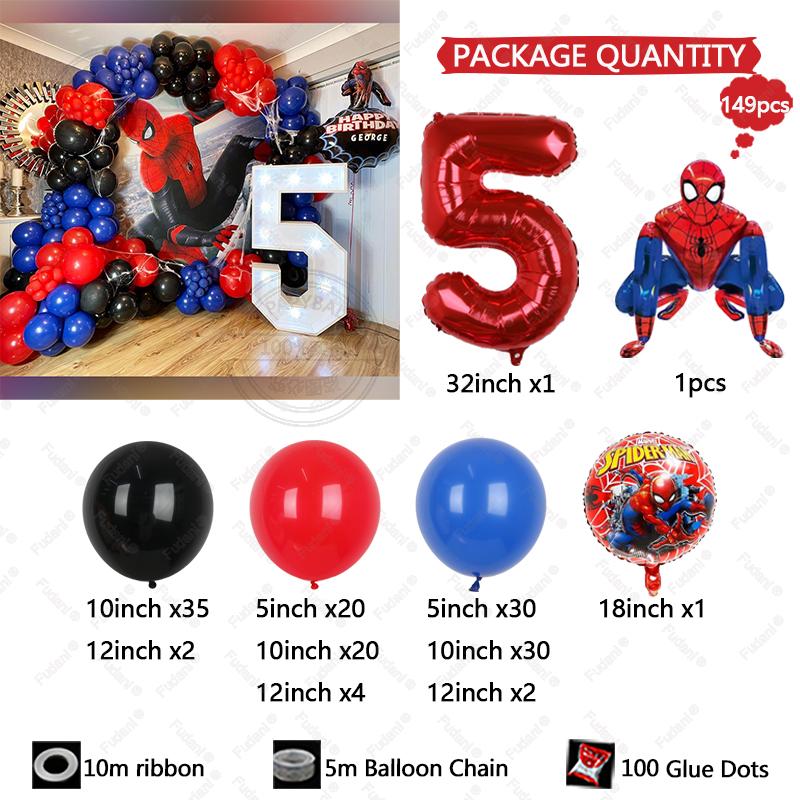 149pcs Kids Birthday Red Blue Balloons Garland Arch Kit For Party Decors Age 1-9 Spiderman 3D Marvel Foil Balloons Air Globos
