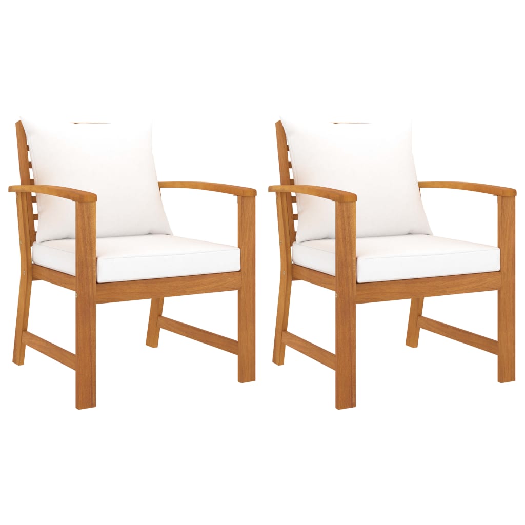 Garden Chairs 2 pcs with Cream Colored Cushions Solid Acacia Wood