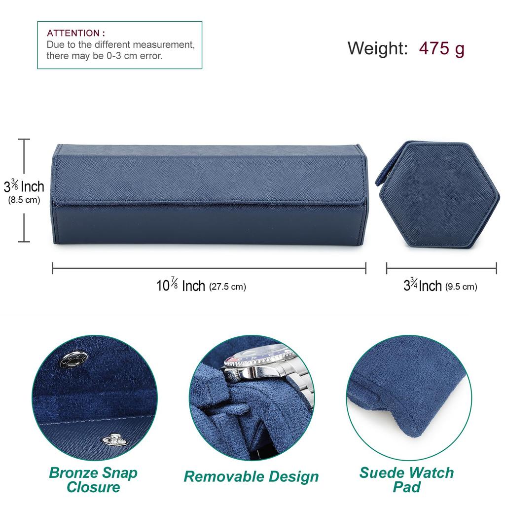 Family Watch Roll for 4 Hexagonal Retro Watch Case Genuine Leather Watch Case Watch Storage Box Luxury Velvet Interior Leather Metal Rubber Watch