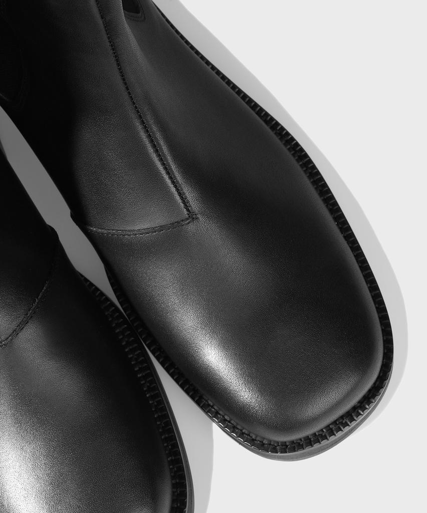Firenze Atelier [Vibram] Minimal Line Pull-Up Leather Chelsea Boots 9900 [Shine Black]