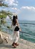 French Lace V-neck Suspender Dress Women's Summer Vacation Irregular Skirt White Beautiful Waist Mid-length Dress