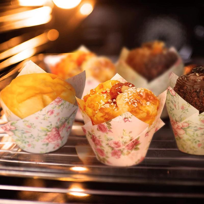 50Pcs Tulip Muffin Cupcake Paper Cups Oilproof Cupcakes Liner Baking Muffin Cup Cake Holder Decorating Tools Muffin Wrap Cases
