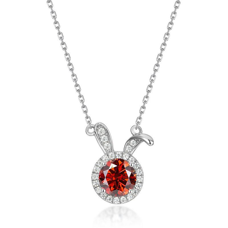 6.5mm Summer 925 Sterling Silver Moissanite Necklace For Women Cute Rabbit Pendant D VVS1 Fine Jewelry