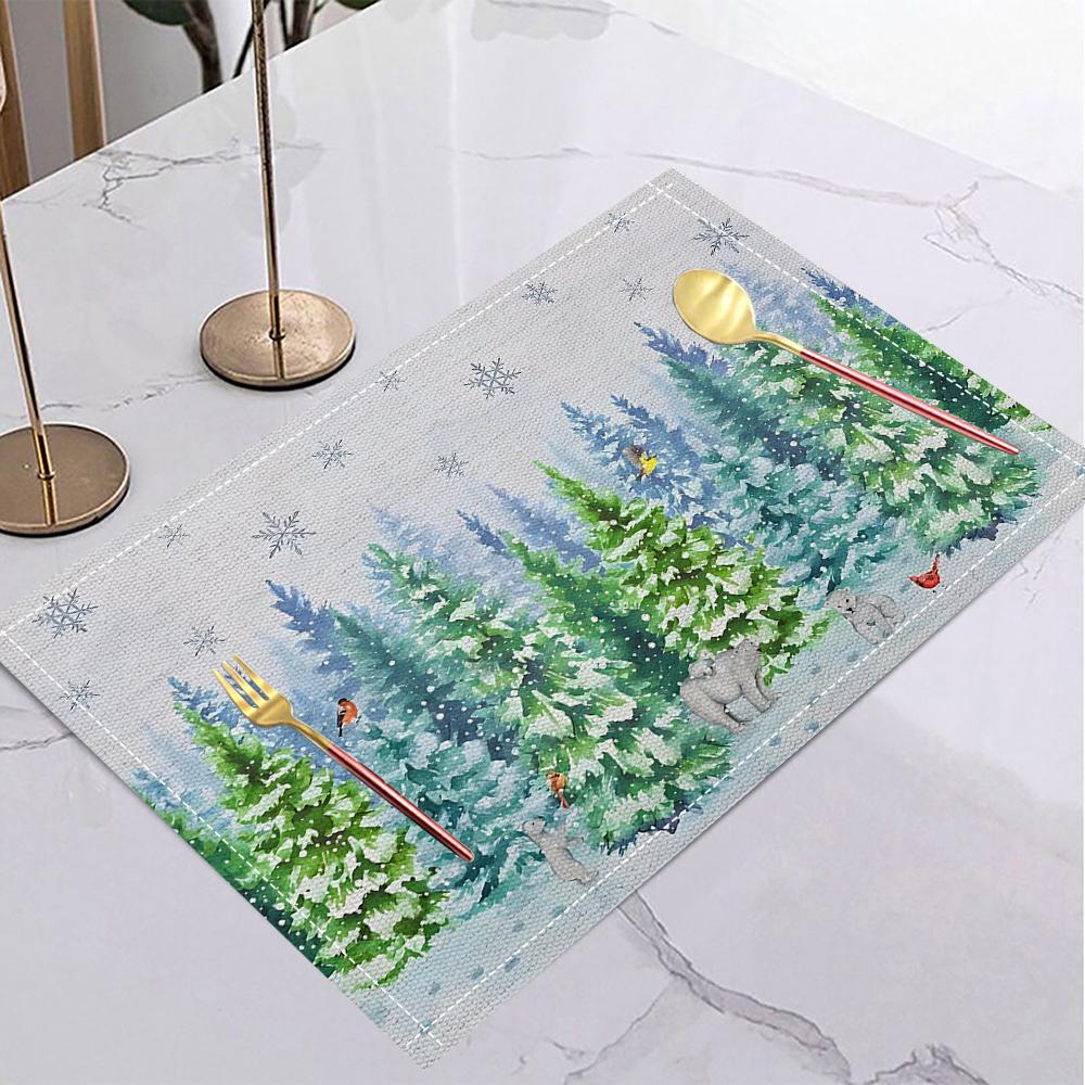 4/6/8PCS Christmas Tree Placemats Linen Non Slip Table Mats Rectangular Non Slip Dining Table for Kitchen Home Decor Essentials