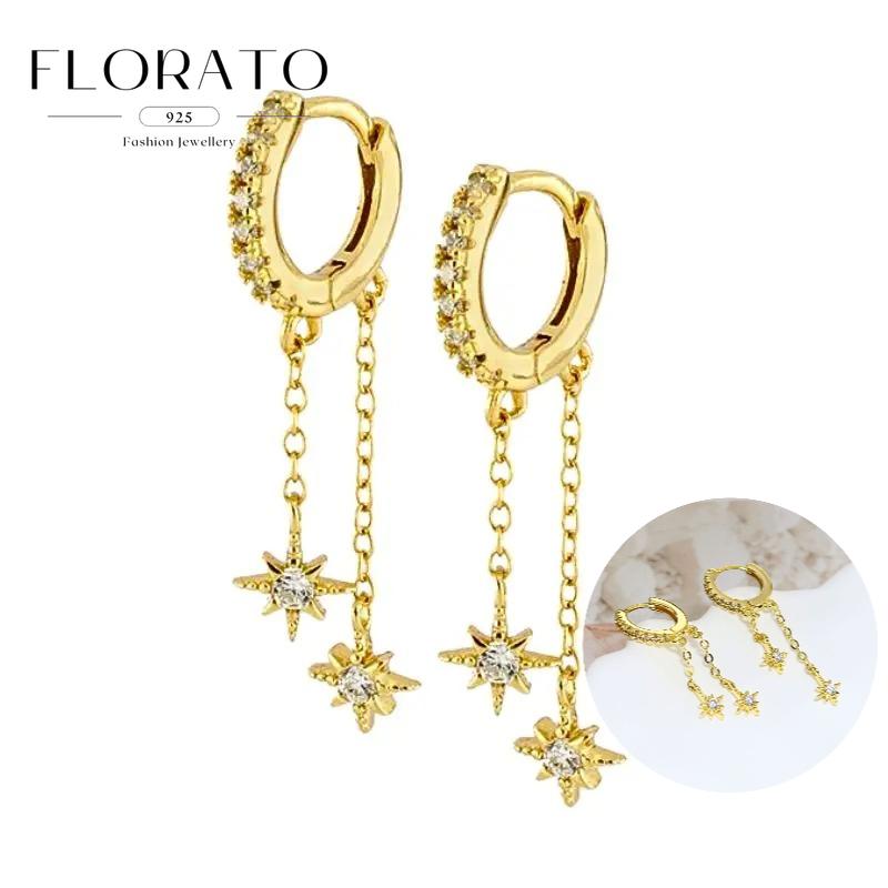 925 Sterling Silver Needle Eight-pointed star/star White Zircon Chain Earrings For Women Tassel Earrings Fashion Party Jewelry