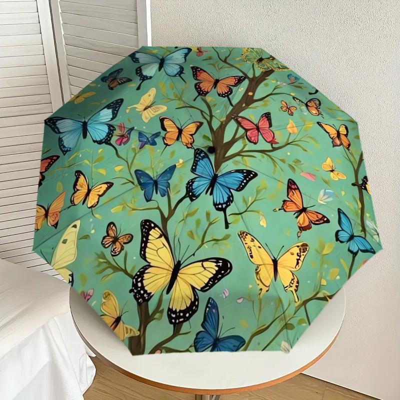 

1pc Butterfly Garden Round Rug Umbrella with Plastic Handle,Suitable for All Seasons Home Travel Outdoor UmbrellaDD1609