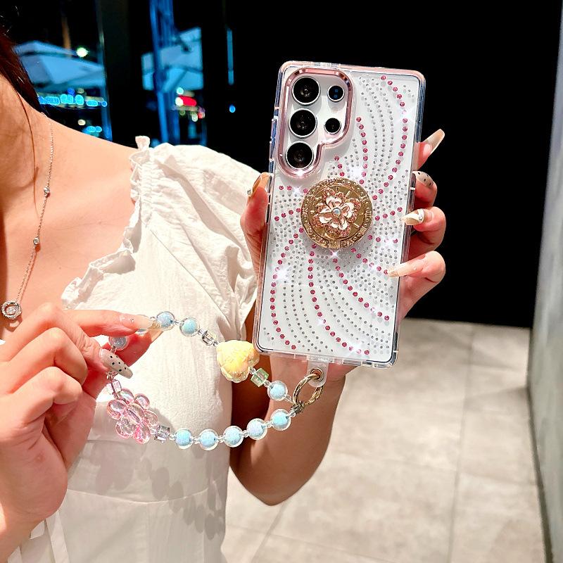 Suitable for Samsung S25 Rhinestone Phone Case S24ultra Flow Flash Drill 23plus Flower Ring Support