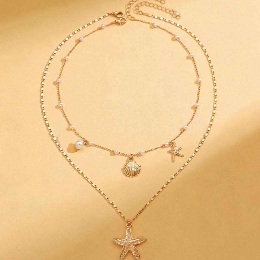 Beach Choker Necklace Shiny Pearl Choker Necklace Double Layered Necklace Bohemian For Gift For Girlfriends Party Beach Vacation