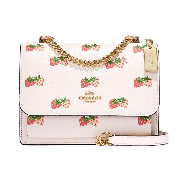 

Coach Klare 21 Strawberry Print Chain Shoulder Strap Leather Accordion Bag Women Shoulder Bag CB599-IMCAH Basic Set (Bag+Dust Bag)