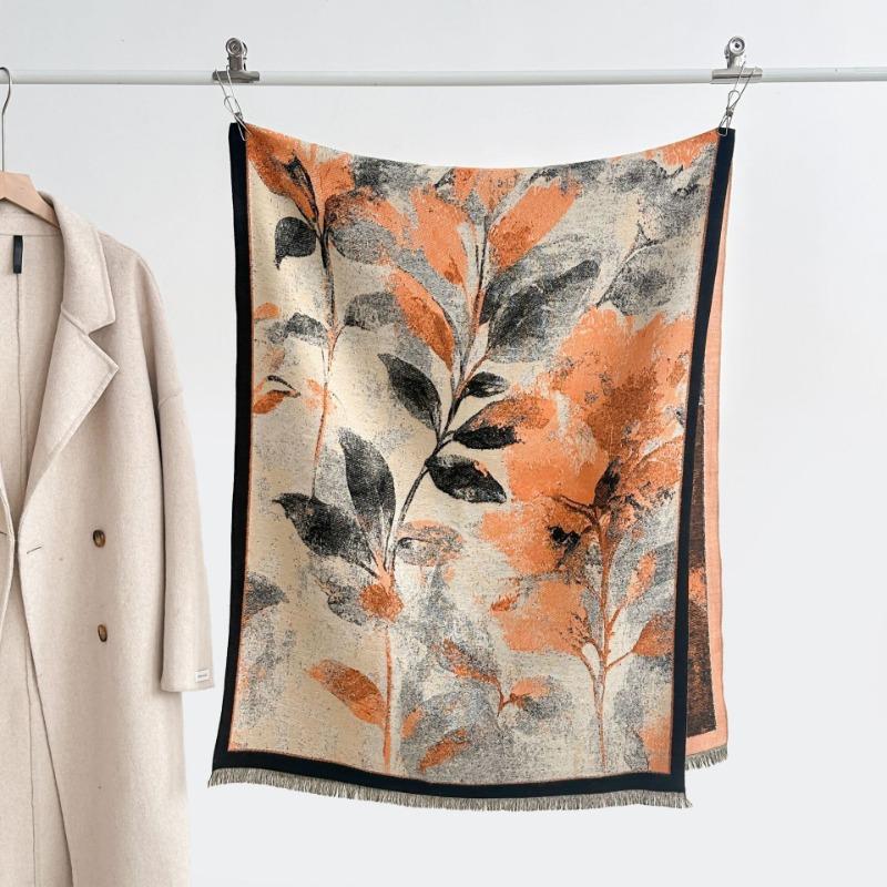 Autumn and winter new double-sided color oil painting series imitation cashmere thickened warm scarf women's air conditioner shawl