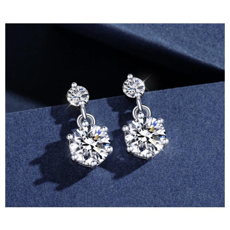 Women Inlaid Shining Zircon Double Zirconia Sterling Silver Pin Geometric Fashion Earrings