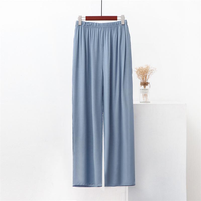 

Мужские летние брюки больших размеров из хлопка и шелка: Свободная, дышащая, с карманами домашняя и спортивная одежда 2XL светло-синий