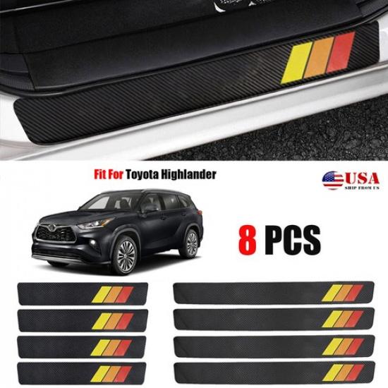 8X For Toyota Highlander Carbon Fiber Door Sill Plate Cover Protector Sticker L8