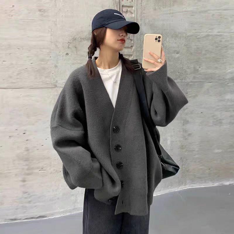 2025 Black Mid-Length Wool Knit Cardigan for Women - High-End Autumn/Winter Outerwear