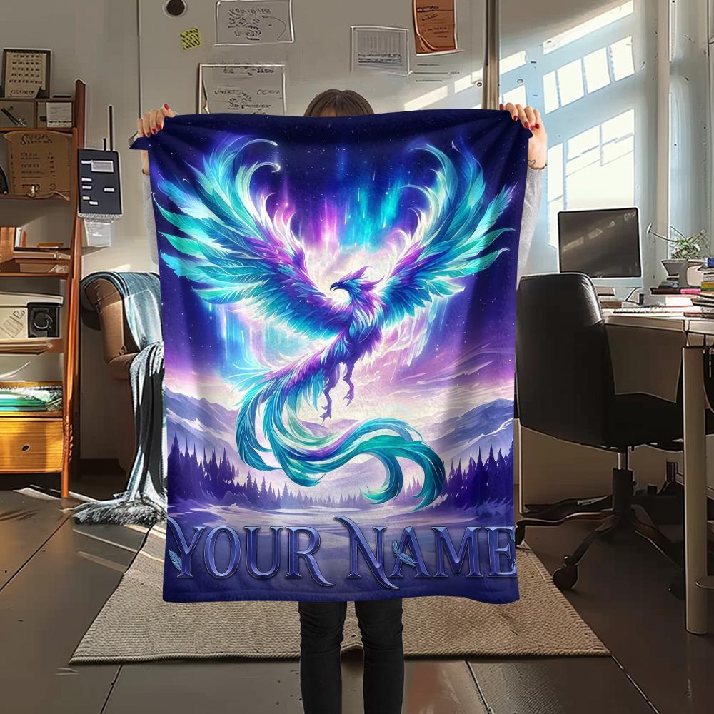 1PC Custom Name Phoenix Artwork Patterned Flannel Blanket Suitable For All Seasons for Home Decor Warmth and Comfort Gifts Holiday Present_lx