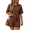 Women’s Relaxed Fit Short Sleeve Top and Shorts Two Piece Outfit Set for Casual Summer Wear Lounge and Daily Activities