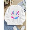 Unisex Crewneck Sweatshirt , Pink Blue Gradient X Eyes Smile Pattern, Machine Washable, Spring and Autumn, Sportswear and Casual Wear, Soft