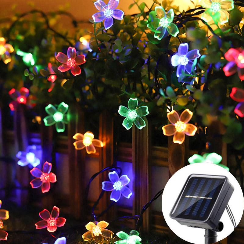 Outdoor Solar Lamp LED Cherry Blossom Fairy Light String Garden Christmas Holiday Decor Solar Garland Wedding Party Decoration