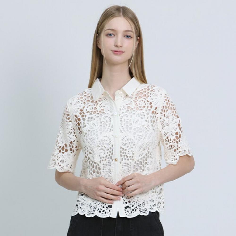 Cresson Lace Crochet Short Sleeve Blouse