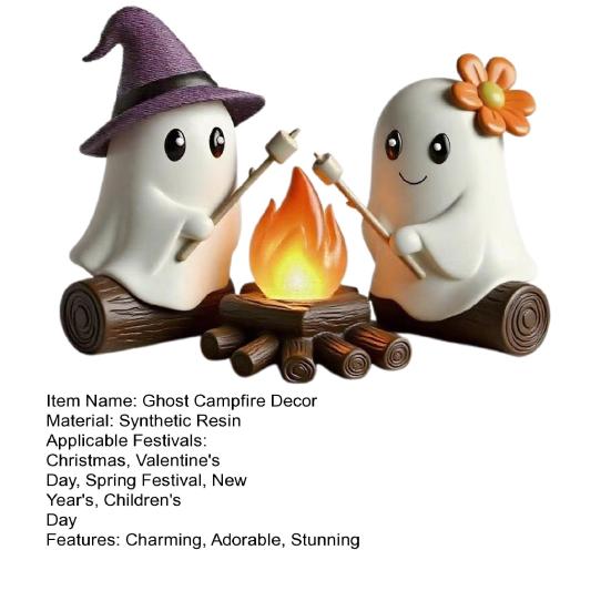 Ghost Campfire Gathering Halloween Decor Cute 2 Ghost And Bonfire Figurine Resin Ghost Night Light for Home Mantel Shelf Desk Decor