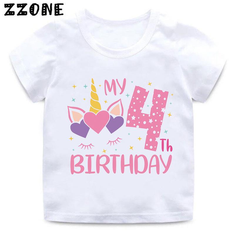 My 1 2 3 4 5 6 7 8 9 Th Years Birthday Unicorn Print Cute Girls Clothes Summer Short Sleeve Kids T Shirt Baby Boys TShirts