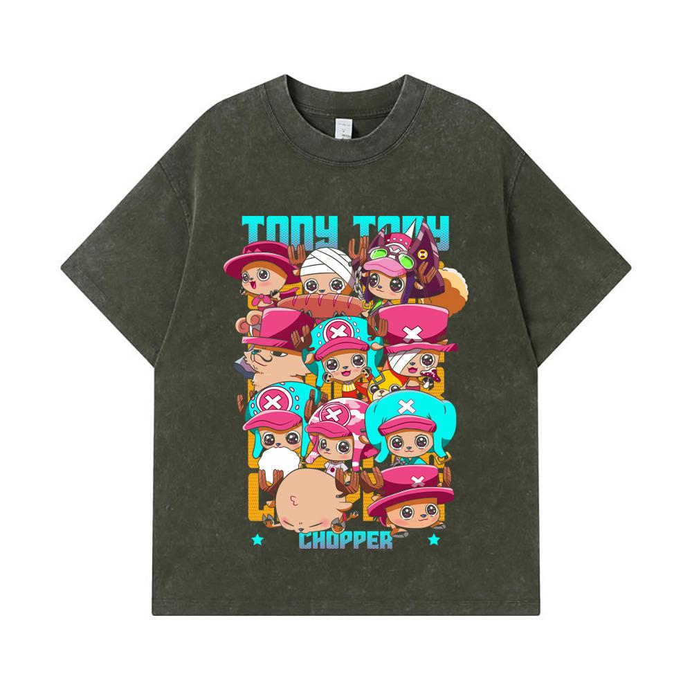 

275 GSM Washed T-shirts 100% Cotton One Piece V44 Chopper Chibis Print Unisex Heavy Cotton T Shirt S армия зеленый