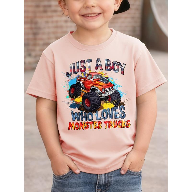 JUST A BOY WHO LOVES MONSTER TRUCKS" Truck Print Cool and Stylish T-Shirt