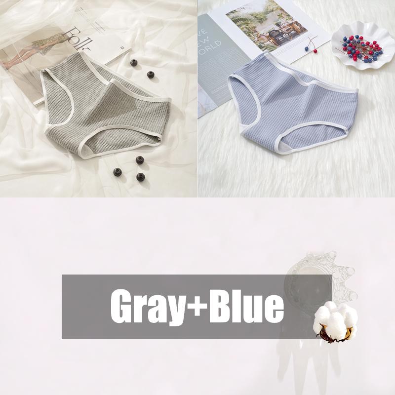 2Pcs/Set Women Cotton Waffle Grid Panties Fashion Solid Low Waist Briefs Female Korean Style Underwear Soft Breathable Lingerie
