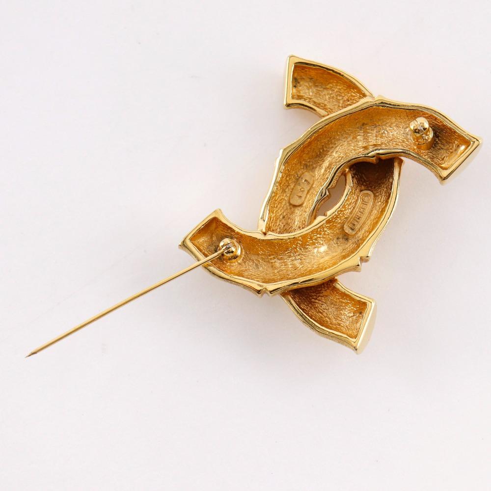 Chanel Bamboo COCO Mark Brooch Vintage Plated Gold 35g Women Used