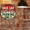 Vintage Metal Tin Sign Race Car Parking Only Round Wall Decor 20cm