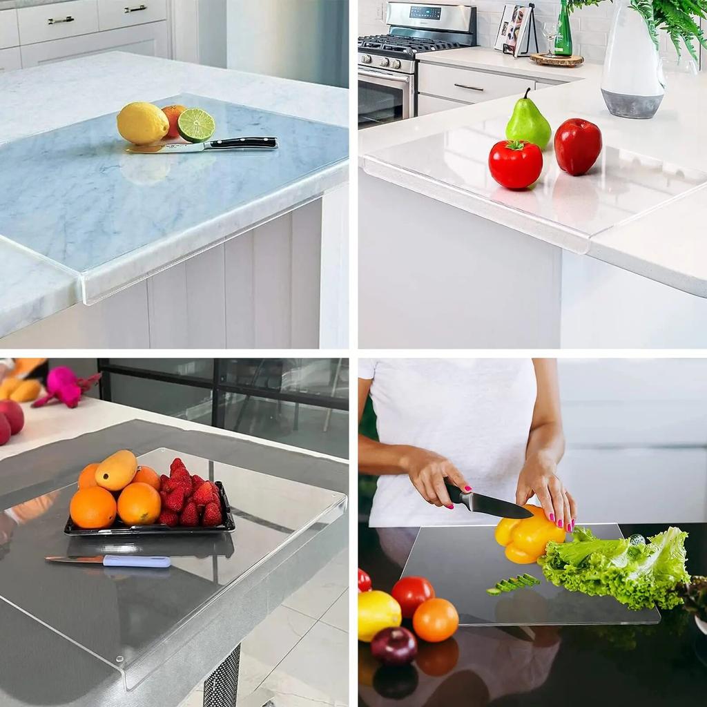 Akrylová průhledná krájecí deska s protiskluzovým okrajem, kuchyňská krájecí deska, pult, chránič pracovní desky, kuchyňský gadget