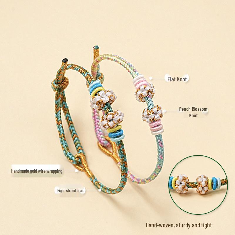 Peach Blossom Red Rope Bracelet: DIY with Beads or Wear with Gold - Perfect Women's Valentine's Day Gift