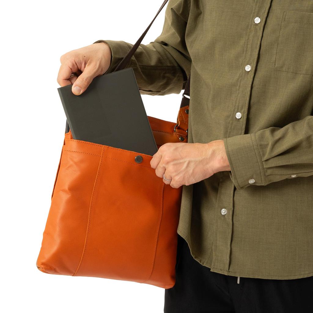 DOUBLES Men's Shoulder Bag, Stylish, Genuine Leather, A4 Size, JVK-1604, Red