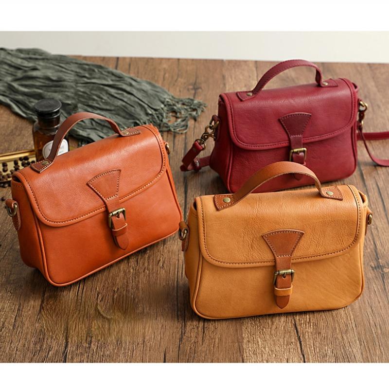 Johnature Dámská taška z retro originální kůže Jednoduchá jednobarevná přírodní měkká hovězí kůže Univerzální kabelky přes rameno a crossbody