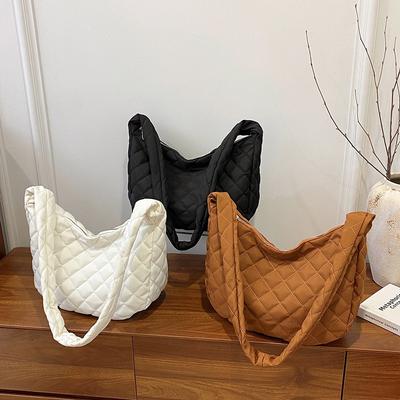Spring New Casual Embroidery Thread Rhombus Personality Large Capacity Commuter One Shoulder Tote Bag Woman