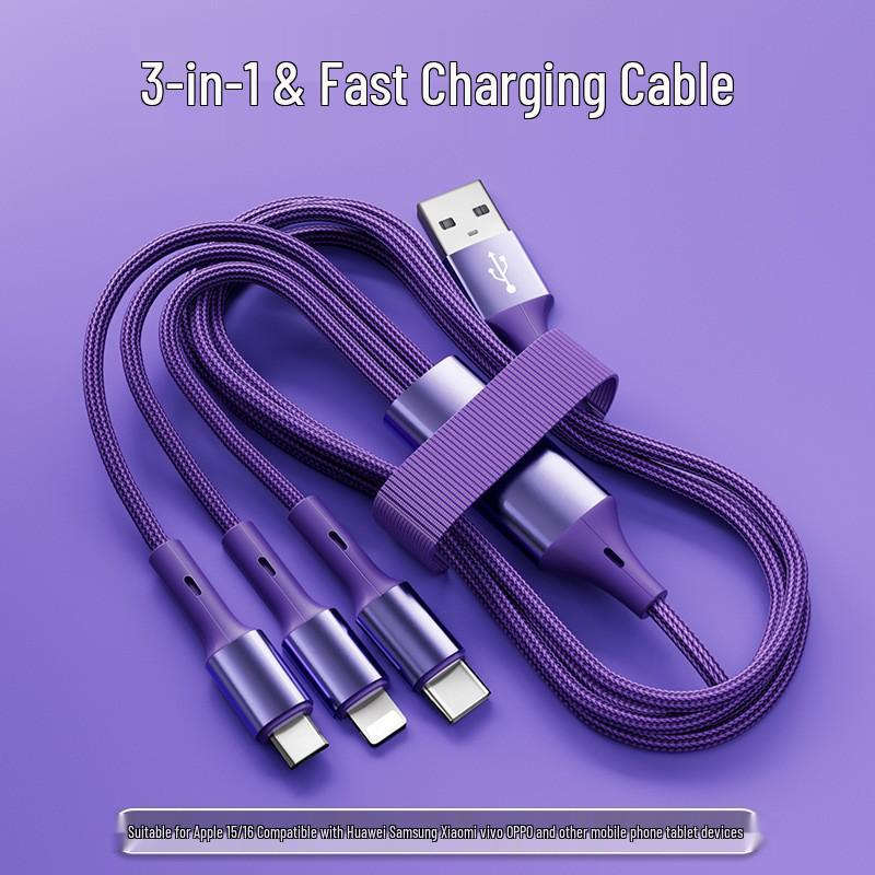 Three-in-One Fast Charging Cable for Apple, Android, OPPO, Huawei & Type-C Devices