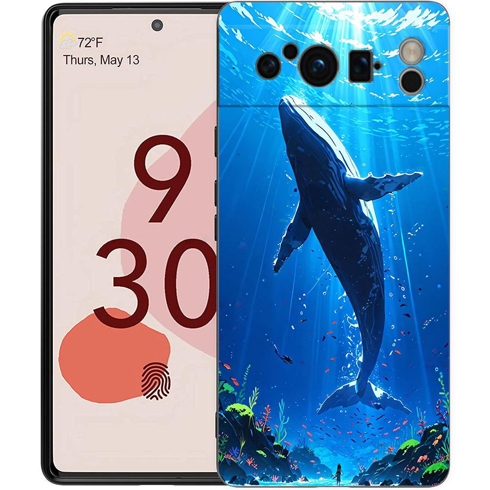 Luxury TPU Phone Case For Google Pixel 9 8 8A 7 7A 6 Pro XL 6A 5G Ocean Whale Shark Swimming Black Soft Back Cover
